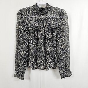 Lulus Simple Serenity Black Floral Print Ruffled Top in Black - Size S